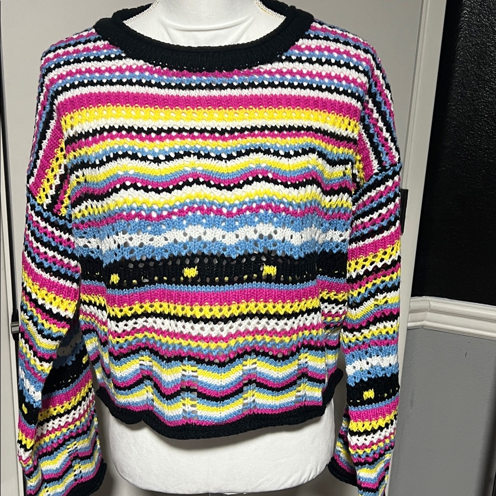 Multicolor Striped Women's Crochet Sweater